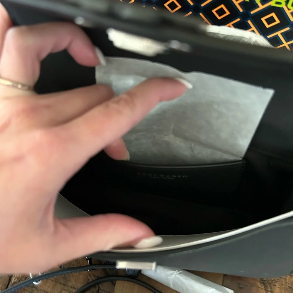 Tory Burch Britten Matte Mini Top Handle Crossbody Bag Black Silver - Picture 14 of 15